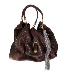 GILI Got To Love It Large Leather Emb Snake Plum TASSEL Hobo Bag Purse Roma Tote